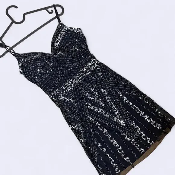 MARINA Black Sequin Mini Dress – Size 2 | Gatsby Glam | Like NEW - Picture 1 of 8